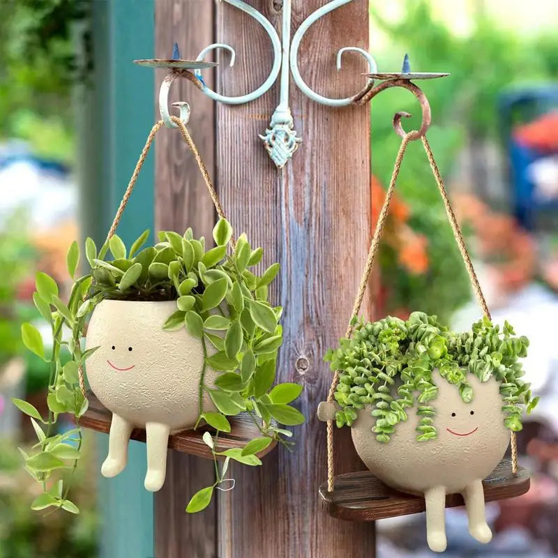 Lovely Swing Face Planter Pot Unique Wall Hanging