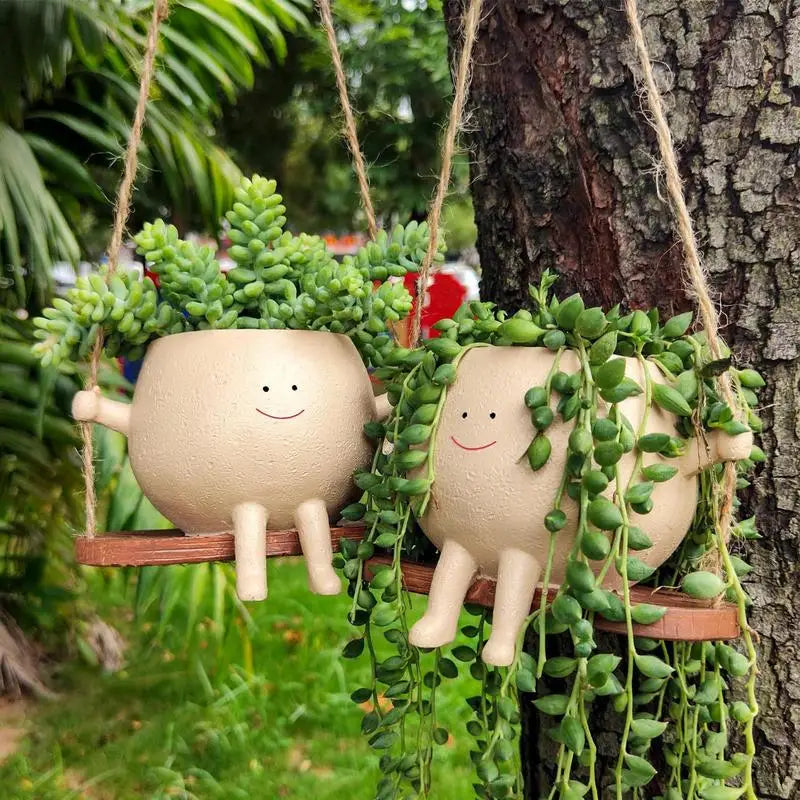 Lovely Swing Face Planter Pot Unique Wall Hanging