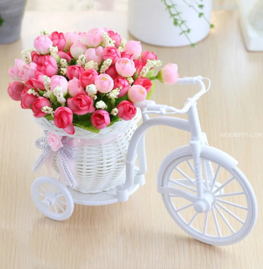 Rattan Bike Vase with Silk flowers